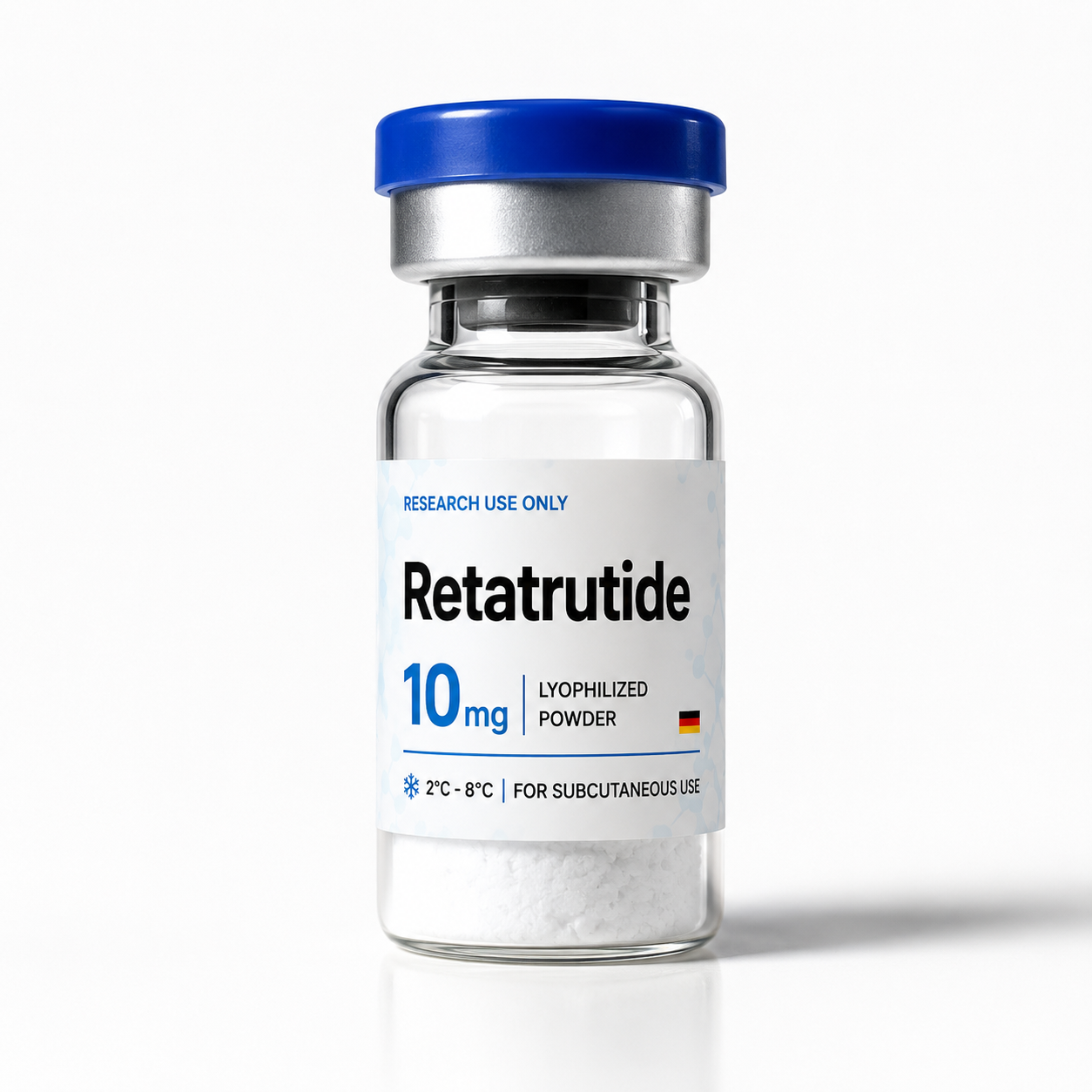 Especificaciones y dosis en etiqueta de Retatrutida 10 mg.
